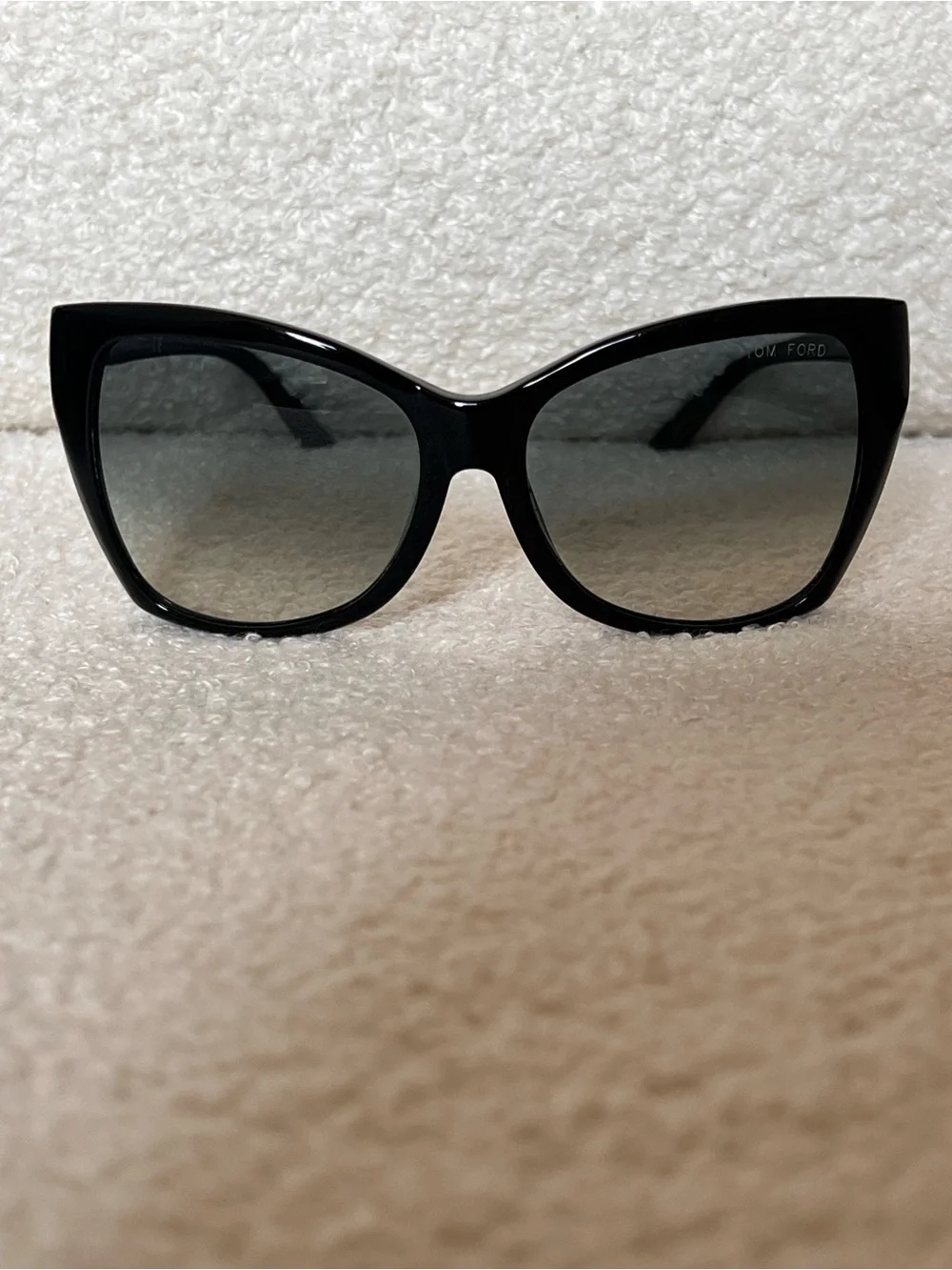 Tom Ford Glossy Black Cat-Eye Sunglasses with Gradient Lenses- Carli